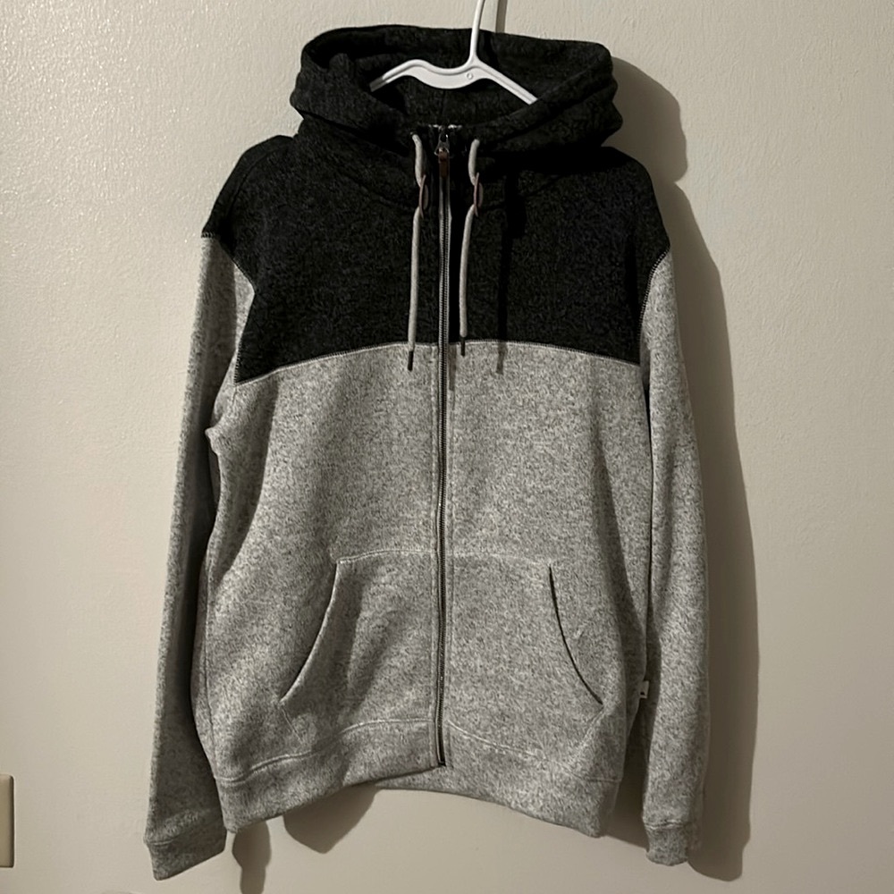 Excellent Quiksilver Men's Keller Gray Full Zip Pockets Poly Hoodie..Size:M